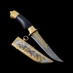 Handmade knife with scabbard decorated pattern of running horses
