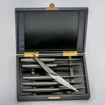 Stylish set of six handmade knives for meat in a company box