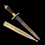 Damask steel dagger with decorative blade in gold