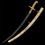 The Arabic sword is richly decorated with artistic enamel, hand-engraved and coated with 24K gold. The scabbard has an inscription in Arabic