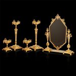Gift set for girl. Set of four candelabra and mirror. Handmade by jewelers and engravers.