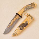 gold damascus steel knife