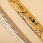 Beautifully decorated scabbard and dagger made of Damascus steel