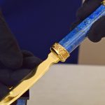 Lapis lazuli stationery knife with gold coating